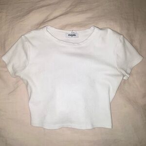 White Crop Top with Cut out criss-cross detail on the back